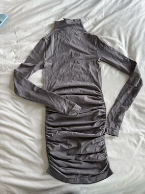 Forever 21 Gray Long-Sleeve Ruched Turtleneck Bodycon Dress